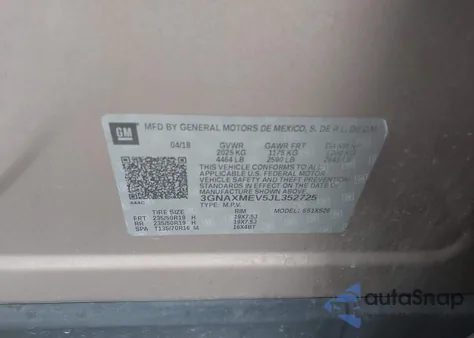 2018 Chevrolet Equinox Premier из США, поврежденный, VIN 3GNAXMEV5JL352725